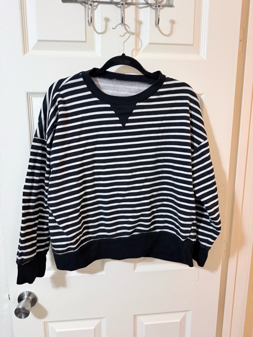 Oversized Striped Color Block Long Sleeve Crew Neck Sweatshirt